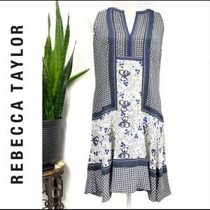 REBECCA TAYLOR Size 10 Silk Dress Floral Spring Summer Fit Flare